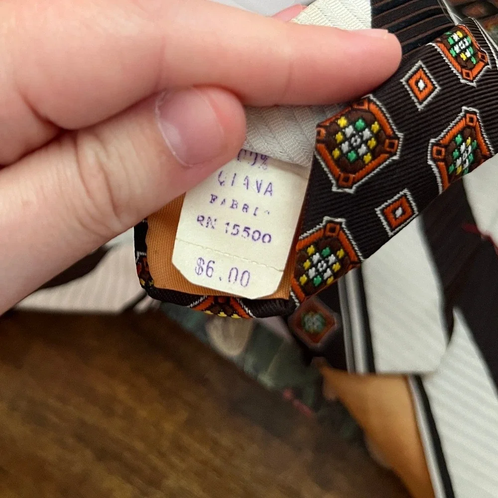 1970s Angelo Correlli Brown Orange Stripe Geometric Psychedelic Disco Mens Tie